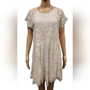 Anthropologie Free people women's cream lace cutout back boho peasant dress Sz L